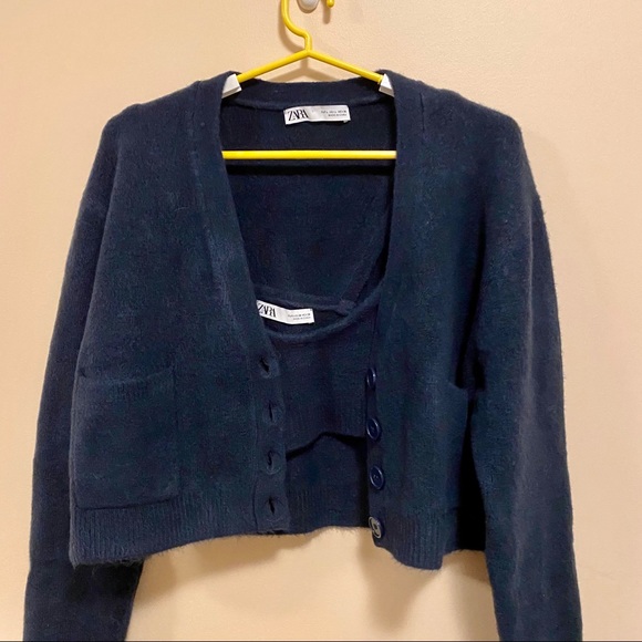 ZARA Navy Blue Sweater & Mini Tank Top Set - Picture 2 of 6